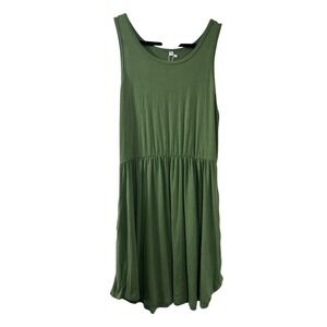 WNEEDU Women Olive Green Sleeveless Tank Dress XL Elastic Waist Pockets New